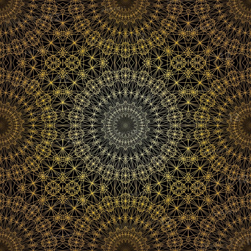 Geometric gold lace seamless pattern. Arabic tile lattice vector background.
