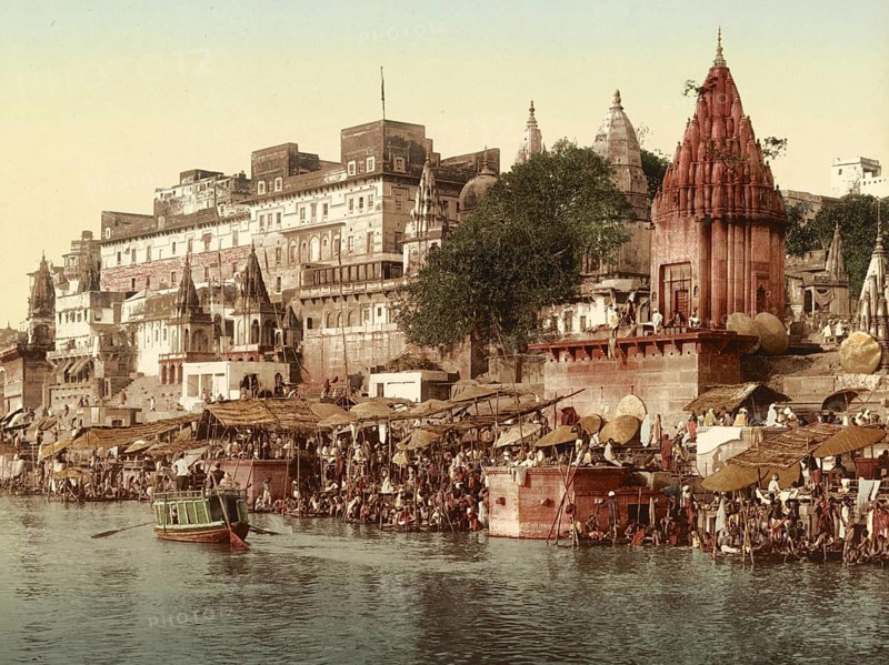 Benares, Varanasi. Rajah Potia Temple, India, digitally restored reproduction from a 19th century original, record date not stated, Varanasi. Rajah Potia Temple, India, digitally restored reproduction from a 19th century original, record date not stated, Asia