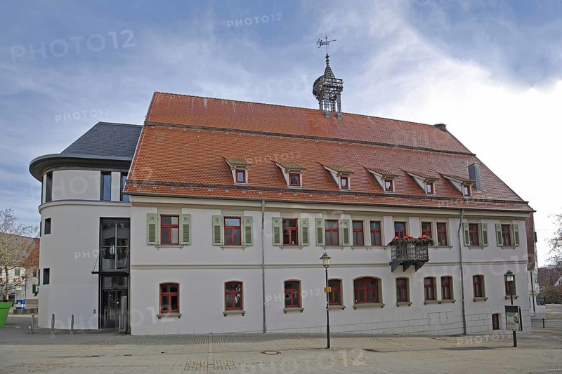 Town hall with spire, Langenau, Alb-Donau district, Swabian Alb, Baden-Württemberg, Germany, Europe