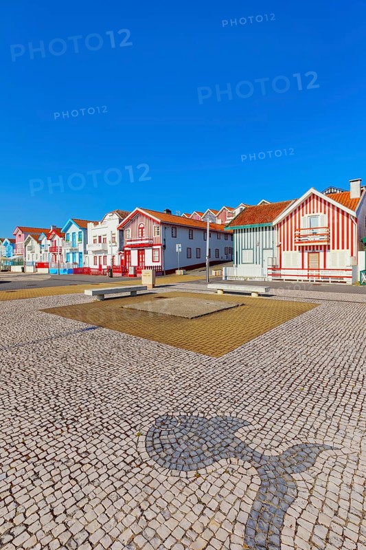 Traditional wooden striped houses, Costa Nova do Prado, Aveiro, Portugal, Europe