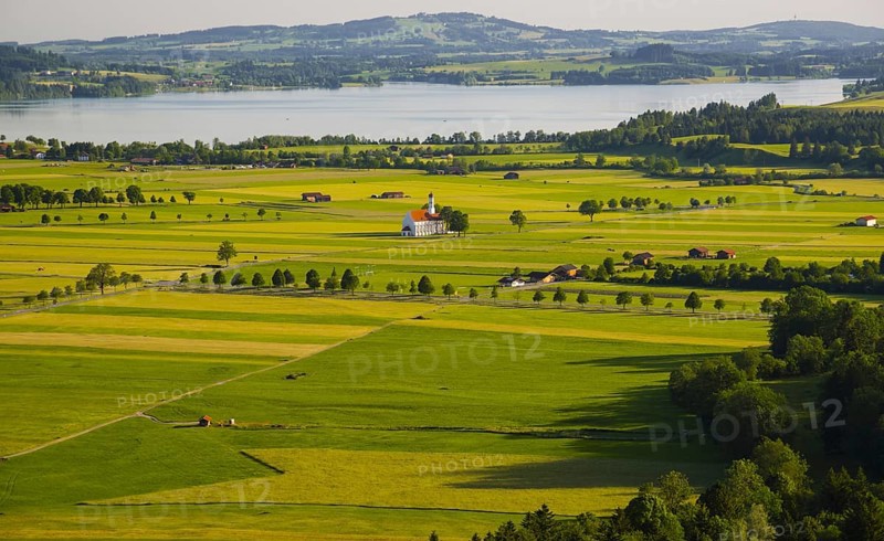 Baroque and pilgrimage church of St Coloman, Forggensee, Schwangau, Ostallgaeu, Allgaeu, Swabia, Bavaria, Germany, Europe