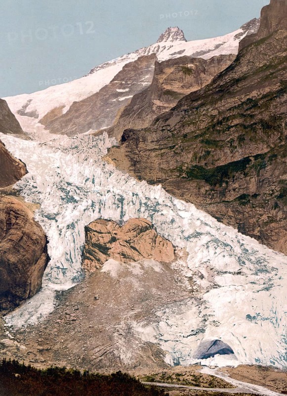 Grindelwald, Glacier, source of Lutschine, Bernese Oberland, Switzerland, Historic, digitally restored reproduction from a 19th century original, Record date not stated, Europe