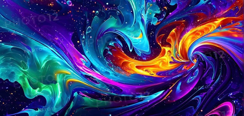 Dynamic abstract background with swirling liquid patterns and colorful light refraction, creating a psychedelic effect, AI generated