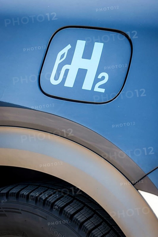 Herten, North Rhine-Westphalia, Germany - Tank cap h2, hydrogen car fills up with H2 hydrogen at an H2 hydrogen refuelling station