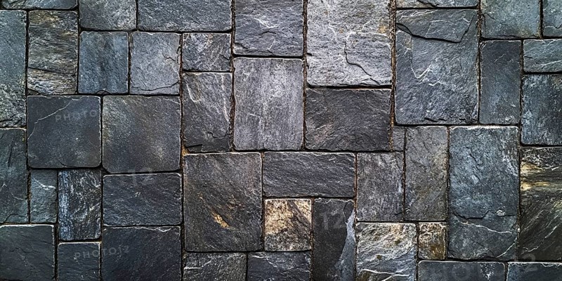 Banner with irregular square shaped gray cobblestones. Generative AI, AI generated