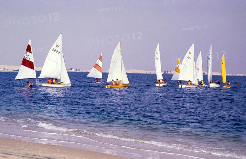Leisure activities of foreign workers sailing on Wayfarer dinghies, Half Moon Bay, Saudi Arabia 1979