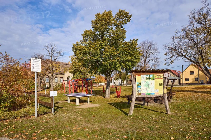 Children's playground with table tennis table and climbing frame, Dorfstraße, Möglenz district, Bad Liebenwerda, Elbe-Elster district, Brandenburg, Germany, Europe