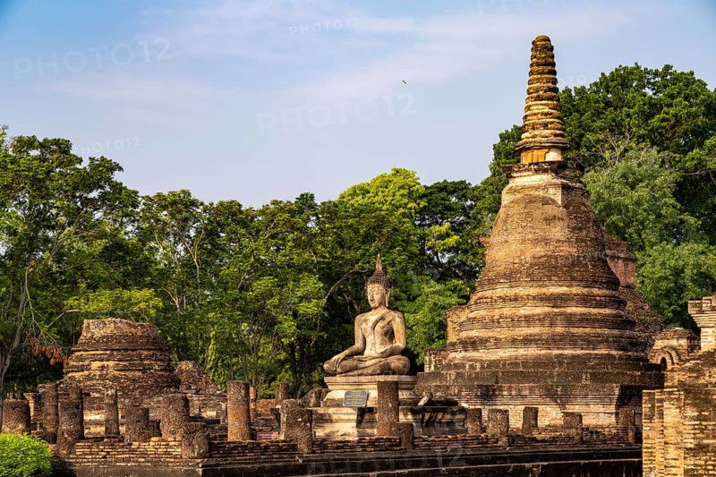 Buddha statue in the central Buddhist temple Wat Mahathat, UNESCO World Heritage Sukhothai Historical Park, Thailand, Asia