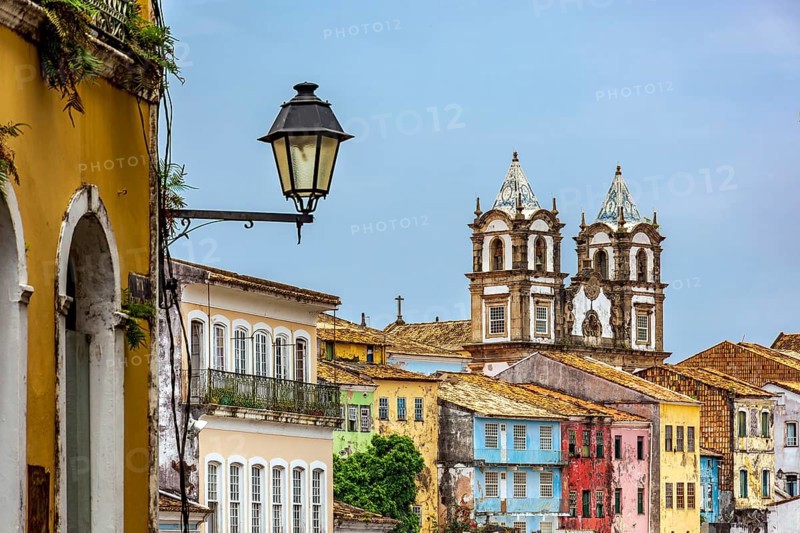 Historic neighborhood of Pelourinho in the city of Salvador in Bahia with its old buildings Salvador, Pelourinho, Bahia, Brazil, South America