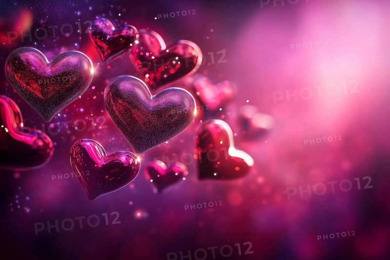 Valentine's Day with transparent hearts greeting card on purple background with text free space Copyspace wedding in Stuttgart, Germany, AI generated, Europe