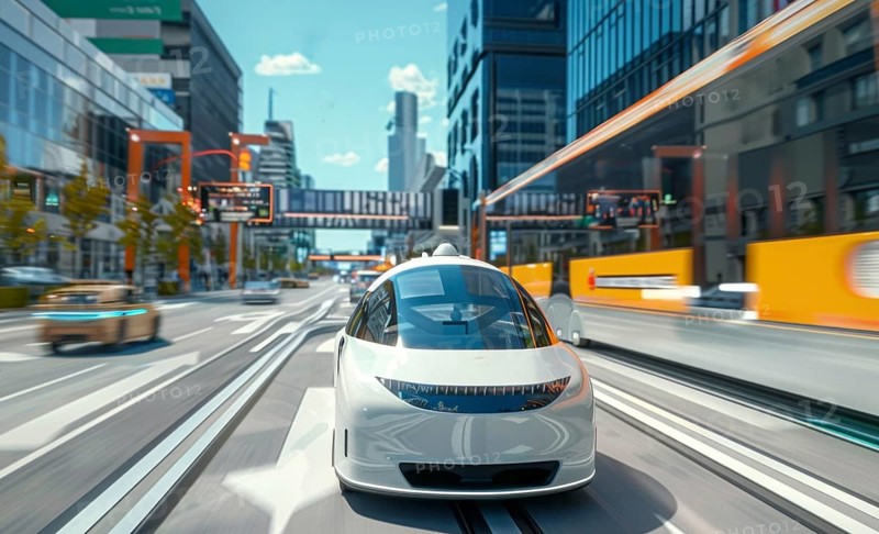 Robotaxi self-driving cars and driverless taxi on the city streets. Autonomous driving pilot., AI generated