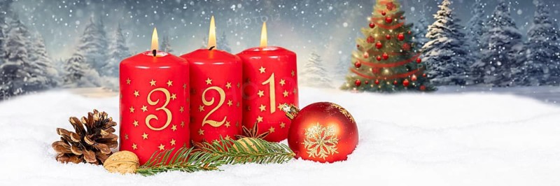 Third 3rd Advent with candle Christmas Christmas tree Christmas card for Christmas time Banner with text free space Copyspace in Stuttgart, Germany, Europe