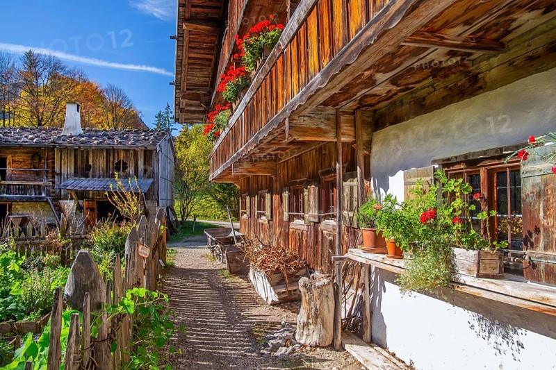 Markus Wasmeier Farm Museum in autumn, Schliersee, Mangfall mountains, Upper Bavaria, Bavaria, Germany, Europe