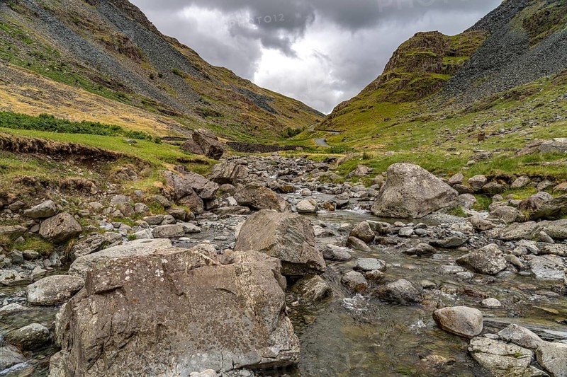 Rocks in the river at Honister Pass in the Lake District, England, Great Britain