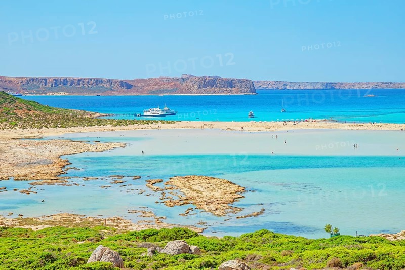 View of Balos bay, Gramvousa Peninsula, Chania, Crete, Greece, Europe