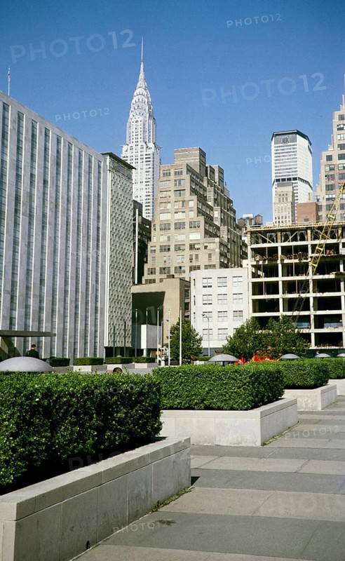 Pan Am and Chrysler building on the grounds of the United Nations, Manhattan, New York, USA 1964