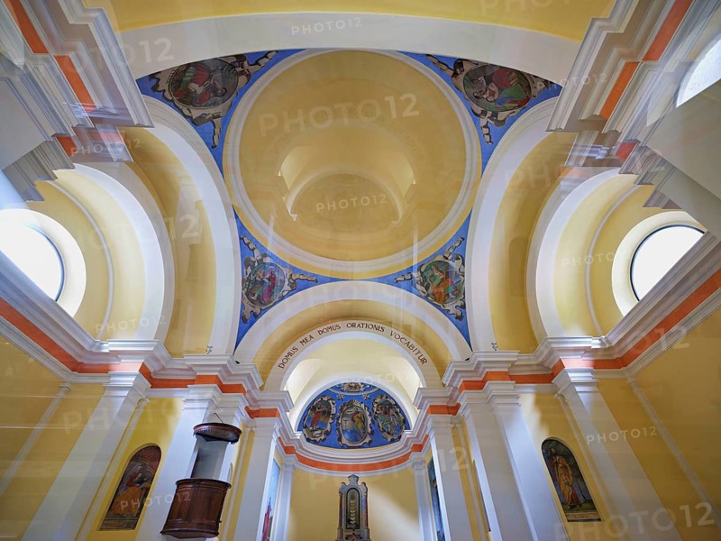 Interior view of the church of Santa Maria Lauretana, Sonogno, Valle Verzasca, Verzasca Valley, Canton Ticino, Switzerland, Europe
