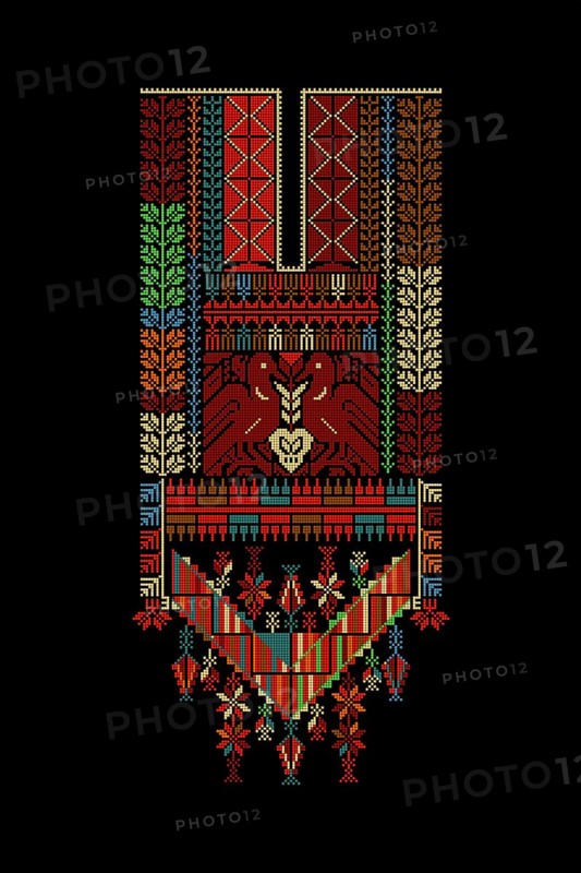 Embroidery vector Tatreez template, Palestinian fashion neck ornament