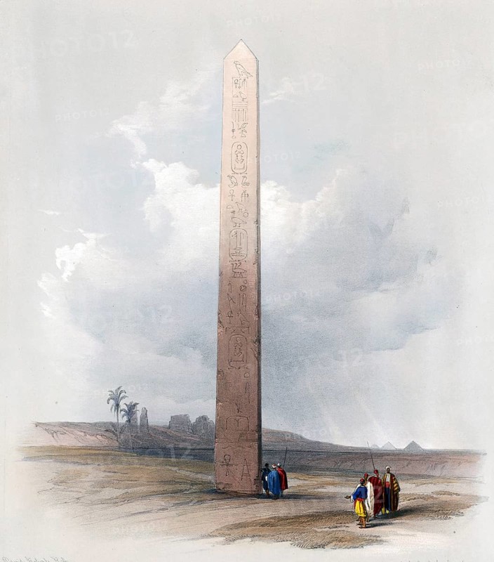 The Obelisk of Heliopolis, Egypt, around 1850, Historical, digitally restored reproduction from a 19th century original, exact date unknown, Der Obelisk von Heliopolis, Ägypten, um 1850, Historisch, digital restaurierte Reproduktion von einer Vorlage aus dem 19. Jahrhundert, genaues Aufnahungsdatum unbekannt, Africa