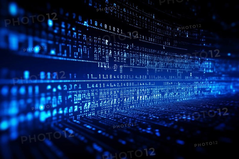 Blue dynamic digital data streams, showcasing flowing lines of code in a mesmerizing pattern, ideal for representing advanced computing, cybersecurity, and the intricate world of programming, AI generated