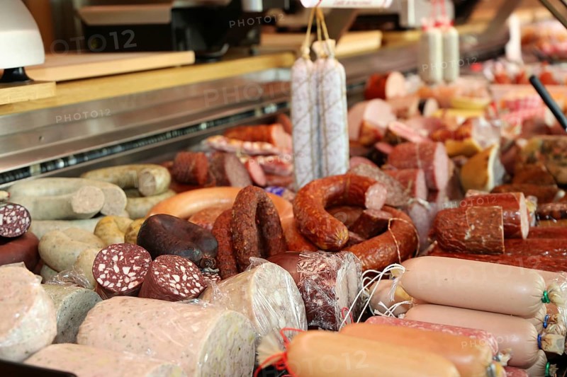 Sausage counter in a butcher's shop