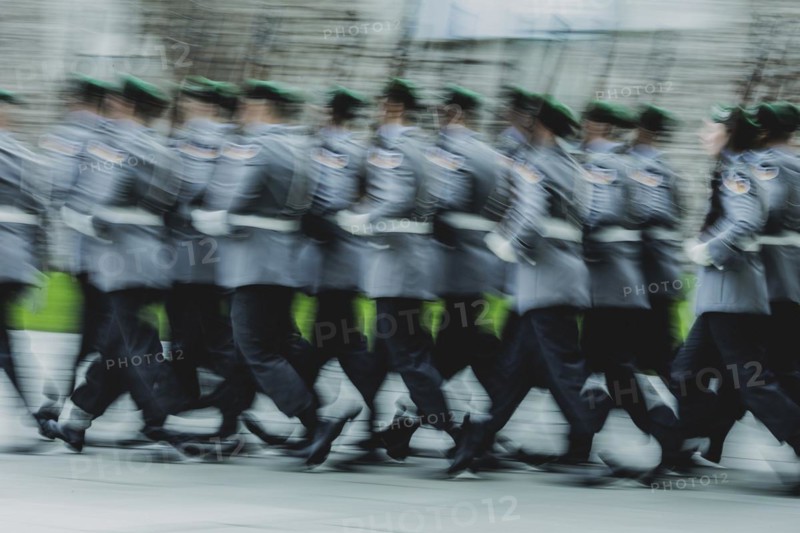 Army soldiers of the guard battalion, photographed during a reception with military honours at the Federal Chancellery in Berlin, 12.03.2024