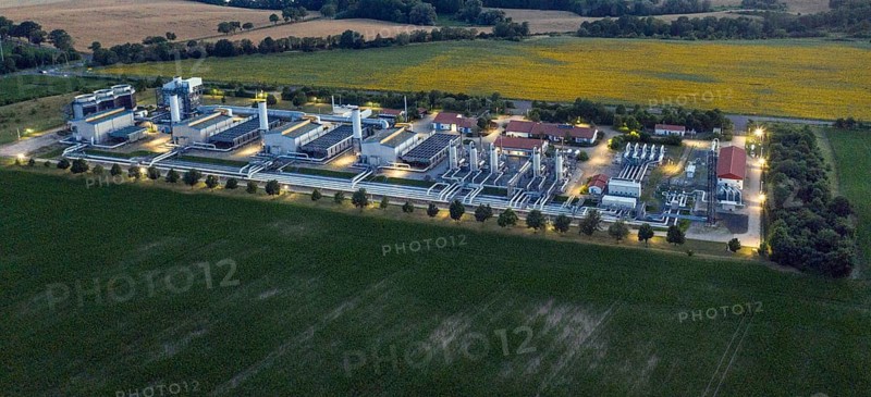 Aerial view of the Mallnow natural gas compressor station of Gascade Gastransport Gmbh, Mallnow
