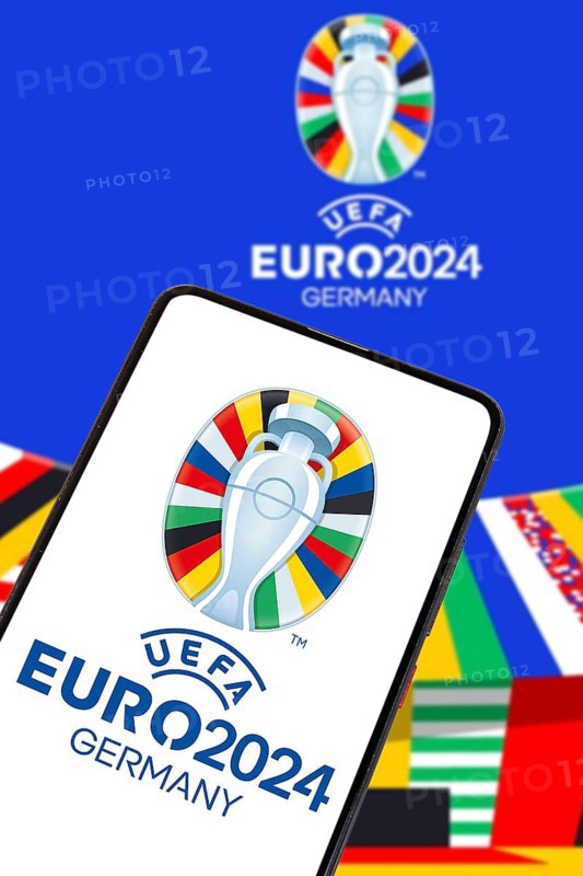UEFA euro 2024 Germany European Football Championship European Championship European Championship logo on a mobile phone symbol image photomontage in Germany