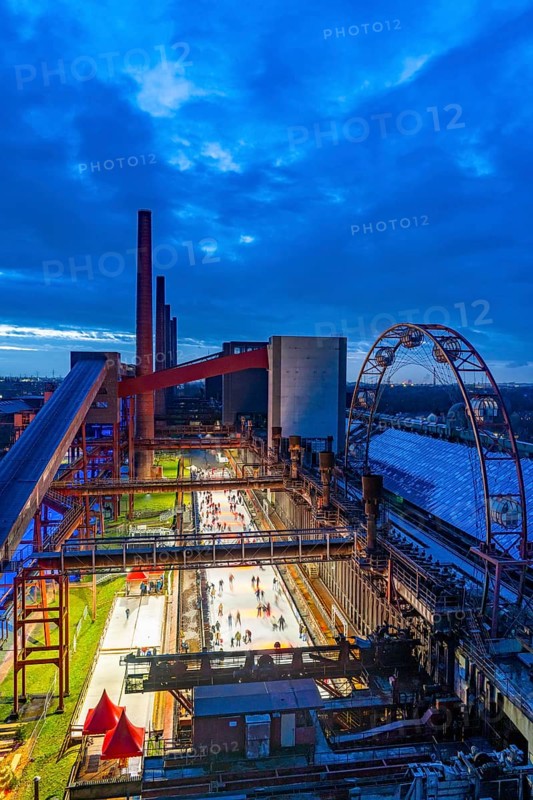 The ice rink at the Zollverein coking plant, Zollverein Coal Mine Industrial Complex World Heritage Site, North Rhine-Westphalia, Germany, Europe
