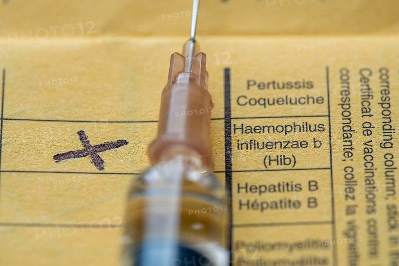 Vaccination booklet, vaccination against Haemophilus influenza type B (HiB), the most common pathogen causing purulent meningitis in children up to 5 years of age, symbolic image