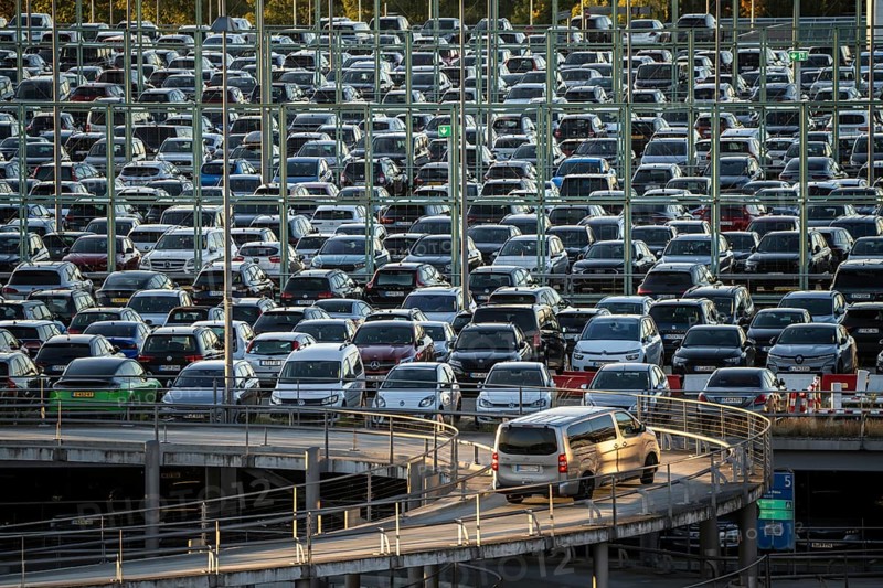 Full car park P2, at Cologne-Bonn Airport, North Rhine-Westphalia, Germany, Europe