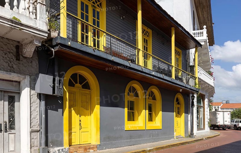 Panama, Panama City historic center Casco Viejo colorful streets and colonial architecture., Central America