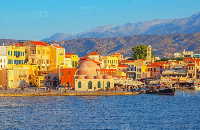 View of the old Venetian Harbour, Chania, Crete, Greek Islands, Greece, Europe