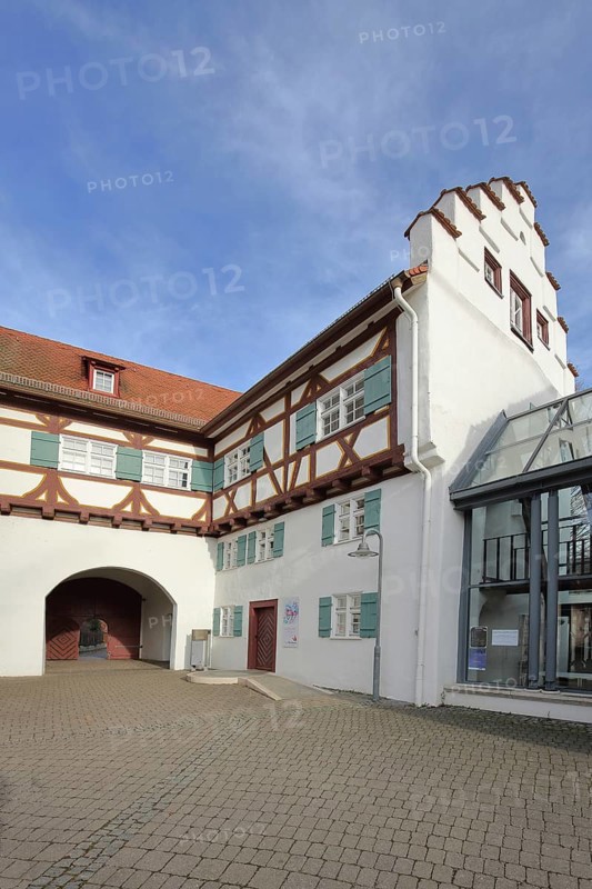 Historic town library with stepped gable at the Pfleghof, Langenau, Alb-Donau district, Swabian Alb, Baden-Württemberg, Germany, Europe