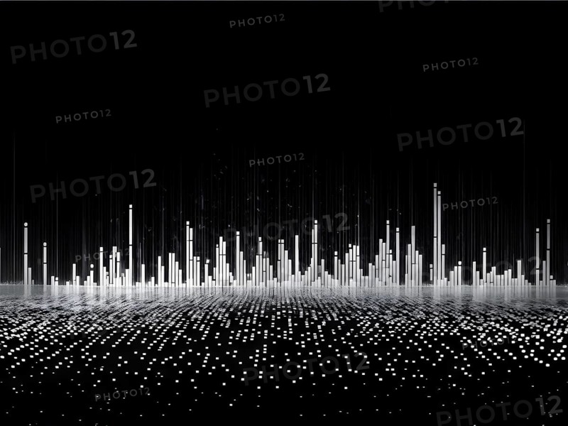 Abstract animation of binary code cascading down like digital rain, representing data insights in monochromatic black and white, AI generated