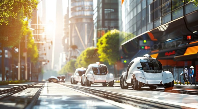 Robotaxi self-driving cars and driverless taxi on the city streets. Autonomous driving pilot., AI generated