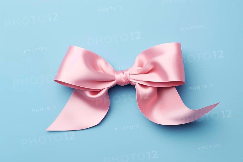 Pink silk ribbon on blue background. KI generiert, generiert AI generated