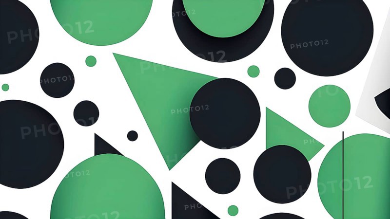 Minimalist illustration featuring abstract shapes to convey fun and ease, wallpaper with green color accent, AI generated