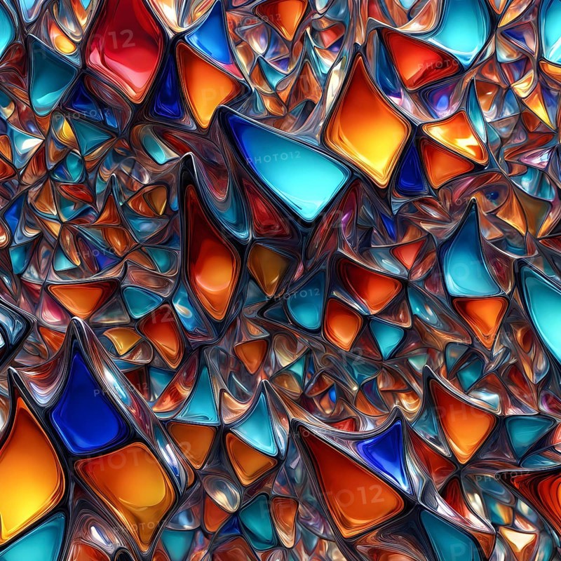 3d rendering of vibrant colored abstract changing glass design in an ornament structure, AI generated