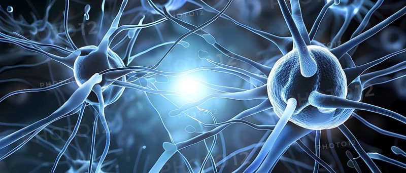 Visualization of neurons firing neurotransmitters in the synaptic gap, AI generated