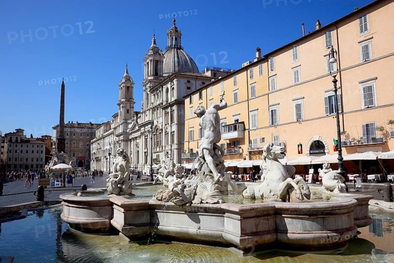 Fountain of Neptune, Fontana del Nettuno, Church of Sant'Agnese in Agone, Piazza Navona, Parione neighbourhood, Rome, Italy, Europe