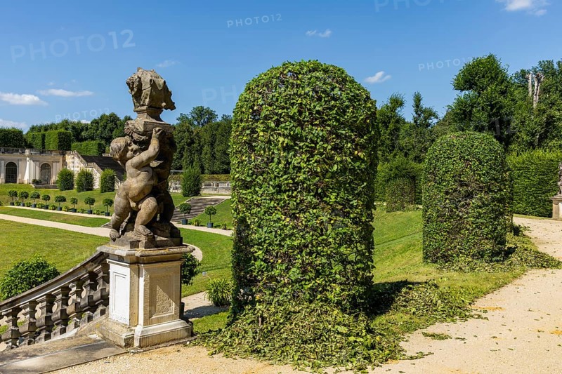 The Grosssedlitz Baroque Garden with the Friedrich Palace is located on a hill on the left bank of the Elbe to the south-east of Dresden in Grosssedlitz, which belongs to the town of Heidenau in the Free State of Saxony, Grosssedlitz Baroque Garden, Heidenau, Saxony, Germany, Europe
