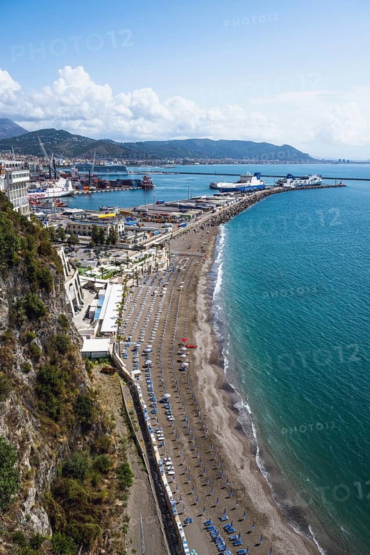 Port in Salerno and Beach in Vietri sul Mare, Amalfi Coast, Salerno, Campania, Italy, Europy, Europe