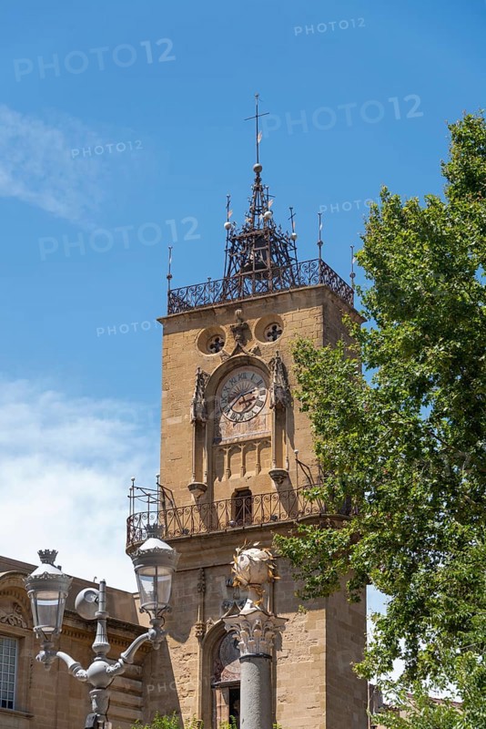 Historic clock tower in the old town centre of Aix-en-Provence, Provence-Alpes-Côte d'Azur, France, Europe