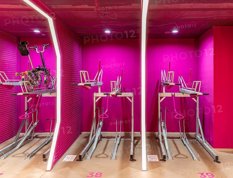 Underground car park for bicycles, redesigned Potsdamer Platz station, Sony Center, Berlin, Germany, Europe