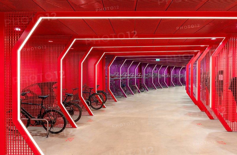 Underground car park for bicycles, redesigned Potsdamer Platz station, Sony Center, Berlin, Germany, Europe