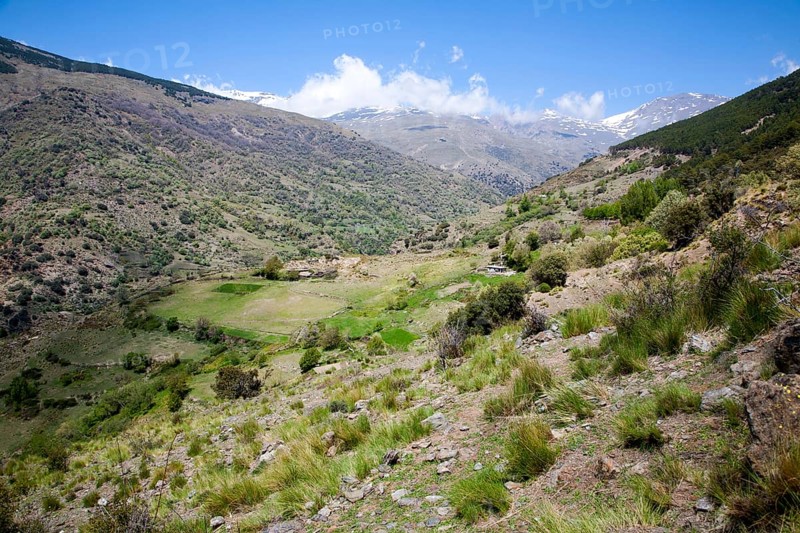Landscape of the River Rio Poqueira gorge valley, High Alpujarras, Sierra Nevada, Granada Province, Spain, Europe