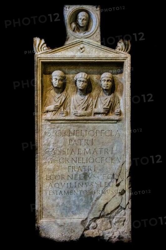 Tombstone of the Conelii family from the 1st century, Museo Archeologico Concordiese with finds from the Roman period, medieval old town, Portogruaro, Veneto, Friuli, Italy, Portogruaro, Veneto, Italy, Europe