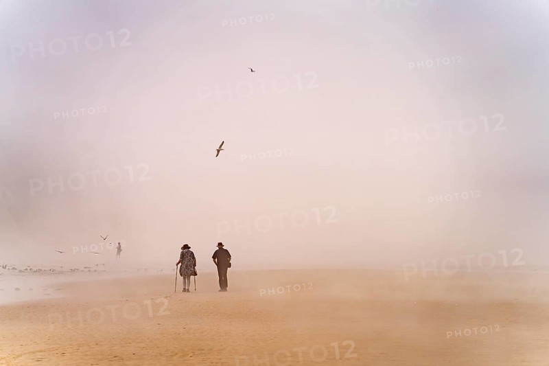 Fog on Cran d'Escalles beach on the Côte d'Opale or Opal Coast in Escalles, France, Europe