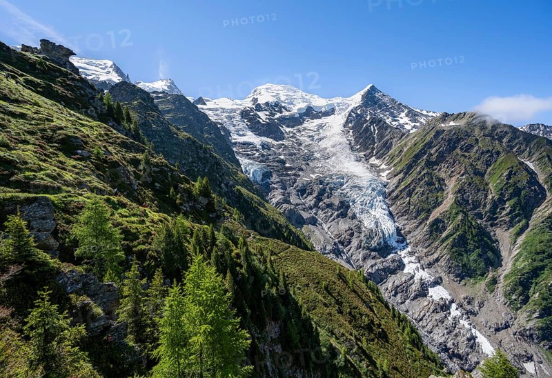 Mountain landscape, view of glacier Glacier de Taconnaz, Chamonix, Haute-Savoie, France, Europe